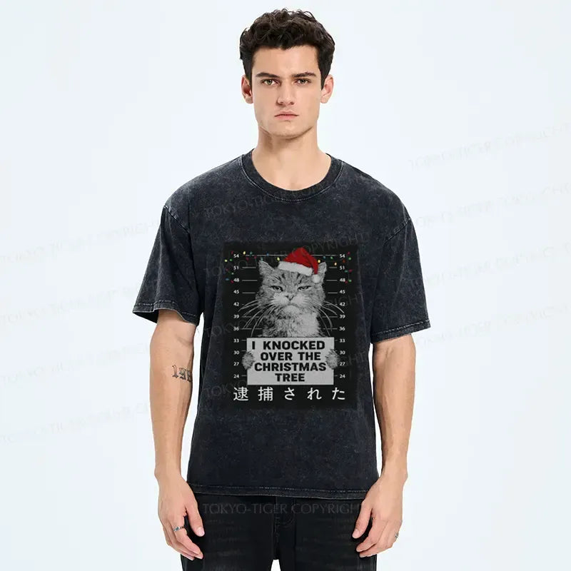 Kyoto-Lion Funny Christmas Cat£ºI knocked over The Christmas Tree Washed T-Shirt