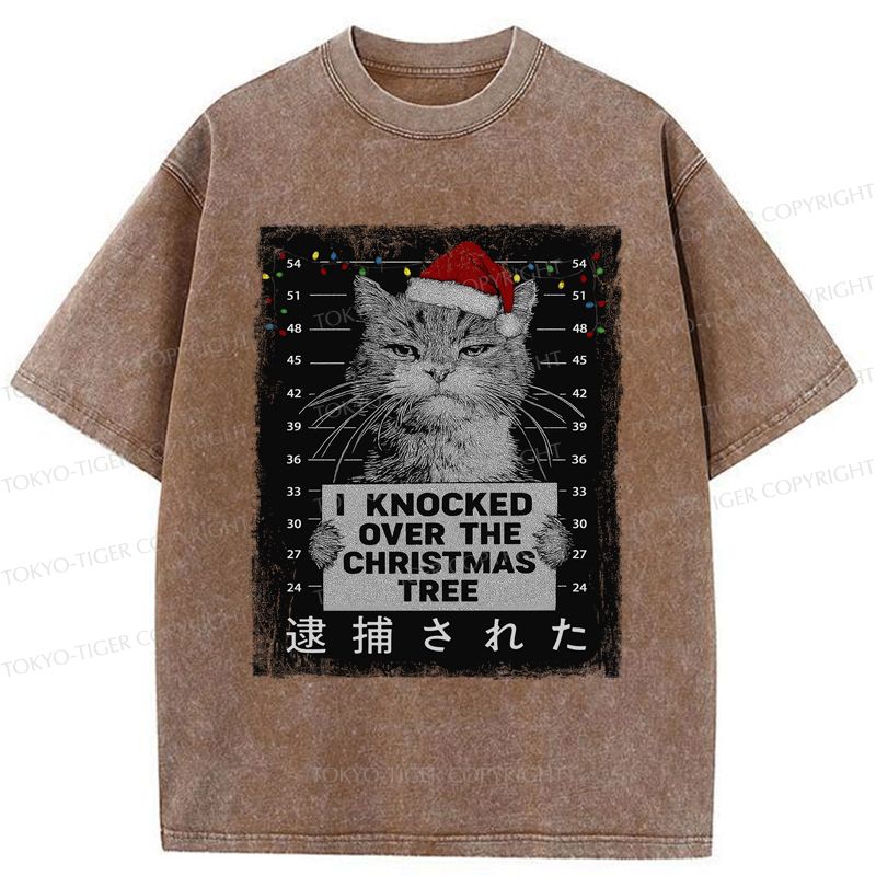 Kyoto-Lion Funny Christmas Cat£ºI knocked over The Christmas Tree Washed T-Shirt