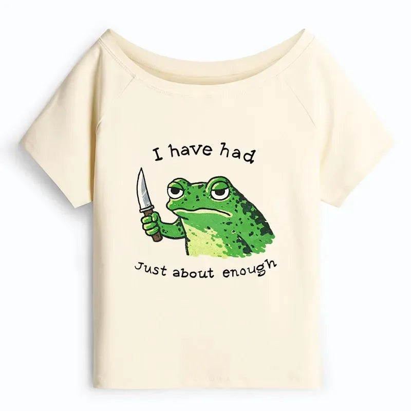 Off Shoulder T-Shirt with Frog Artwork