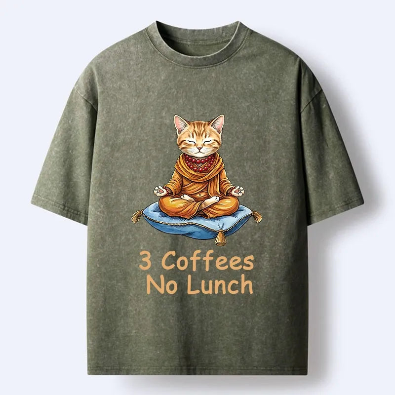 Kyoto-Lion Zen Coffee Cat Washed T-Shirt