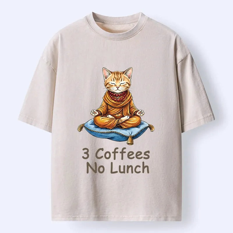 Kyoto-Lion Zen Coffee Cat Washed T-Shirt