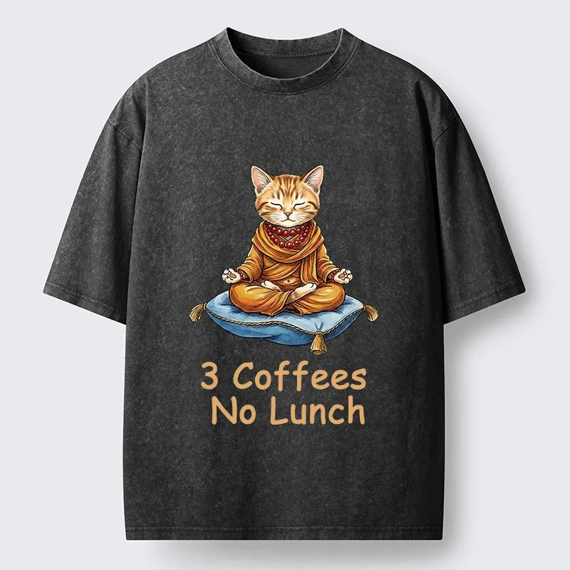 Kyoto-Lion Zen Coffee Cat Washed T-Shirt