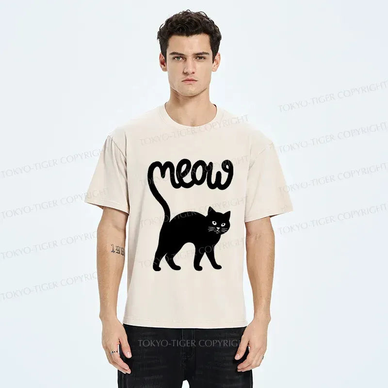 Funny Cat Tail Washed T-Shirt for Daily Wear