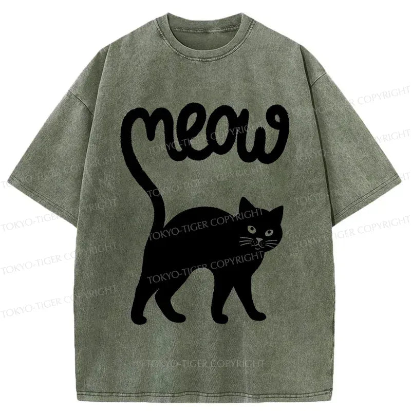 Kyoto-Lion Funny Cat Tail Washed T-Shirt