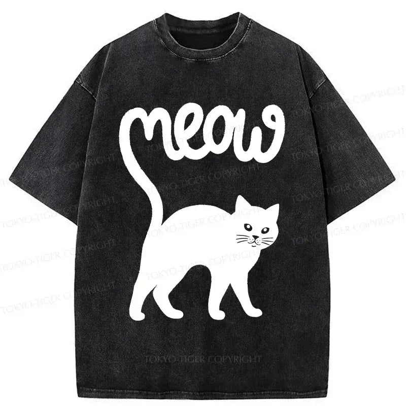 Funny Cat Tail Washed T-Shirt for Daily Wear