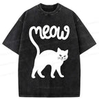 Funny Cat Tail Washed T-Shirt for Daily Wear