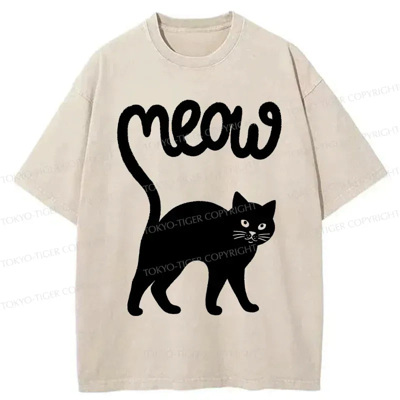 Funny Cat Tail Washed T-Shirt for Daily Wear