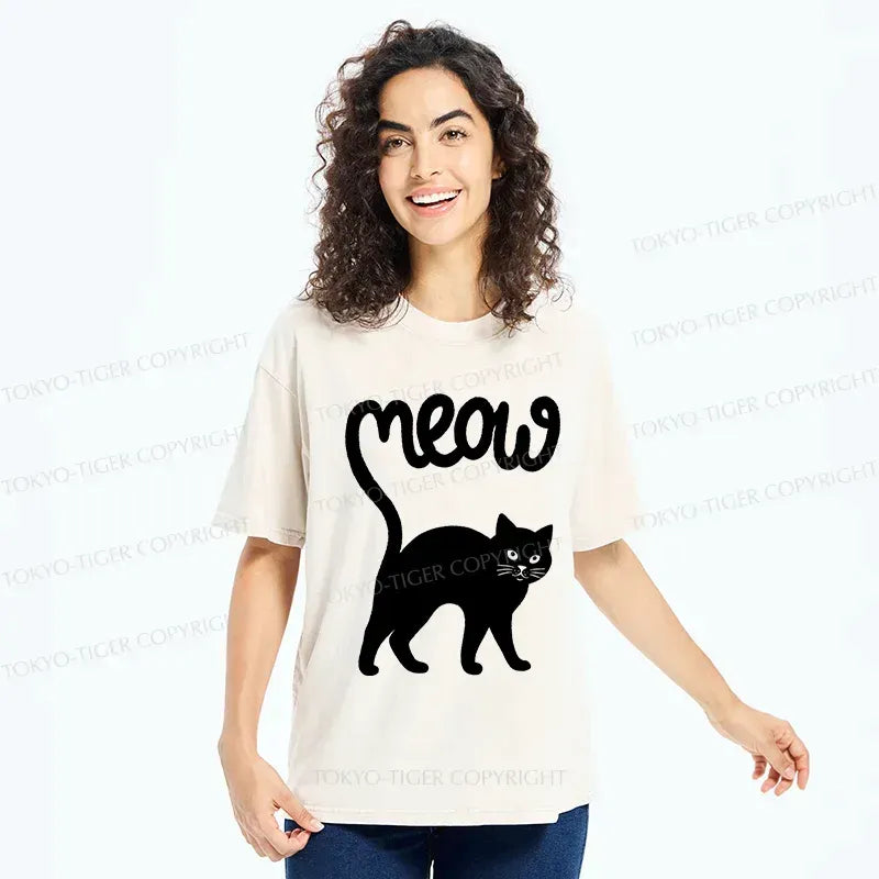 Funny Cat Tail Washed T-Shirt for Daily Wear