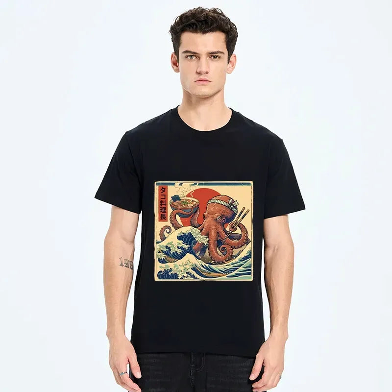Woodblock Print T-Shirt for Summer Vacation