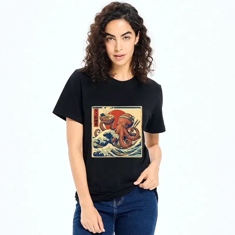 Vintage Ukiyo-E Octopus T-Shirt for Daily Wear