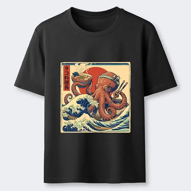 Woodblock Print T-Shirt for Summer Vacation