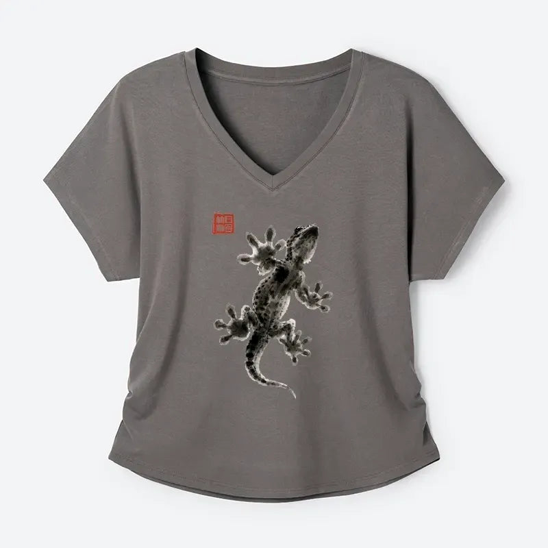 minimal asian ink brush gecko tee