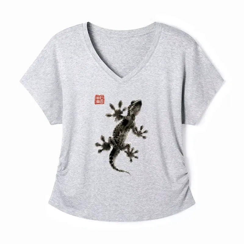 minimal asian ink brush gecko tee