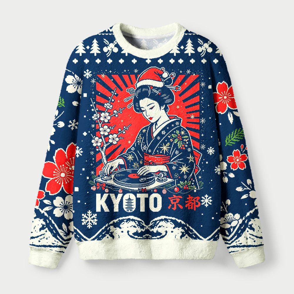Kyoto-Lion Kyoto Christmas Fuzzy Christmas Ugly Sweatshirt