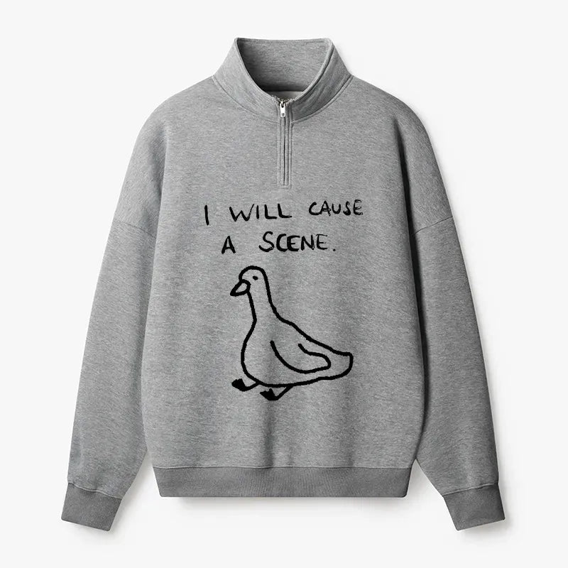 Kyoto-Lion Stupid Goose Funny Japan Retro Half Zip Fleece Sweatshirt