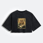 Kyoto-Lion Cute Capybara Eating Ramen Women's Washed Crop T-Shirt