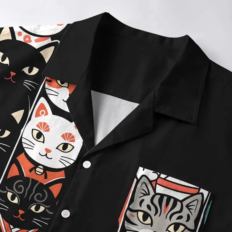 Japanese Cat Hawaiian Shirt for Vacation