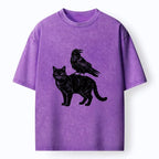 Funny Cat and Crow Washed T-Shirt