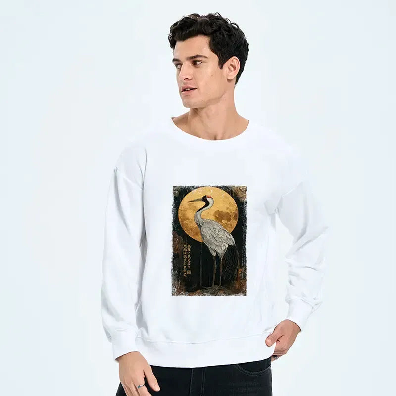 japanese kanji crane sweatshirt for men