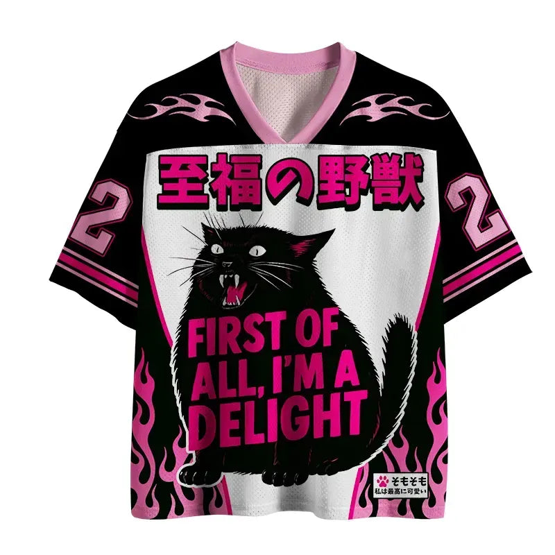 Japanese Black Cat Mesh Jersey for Sports
