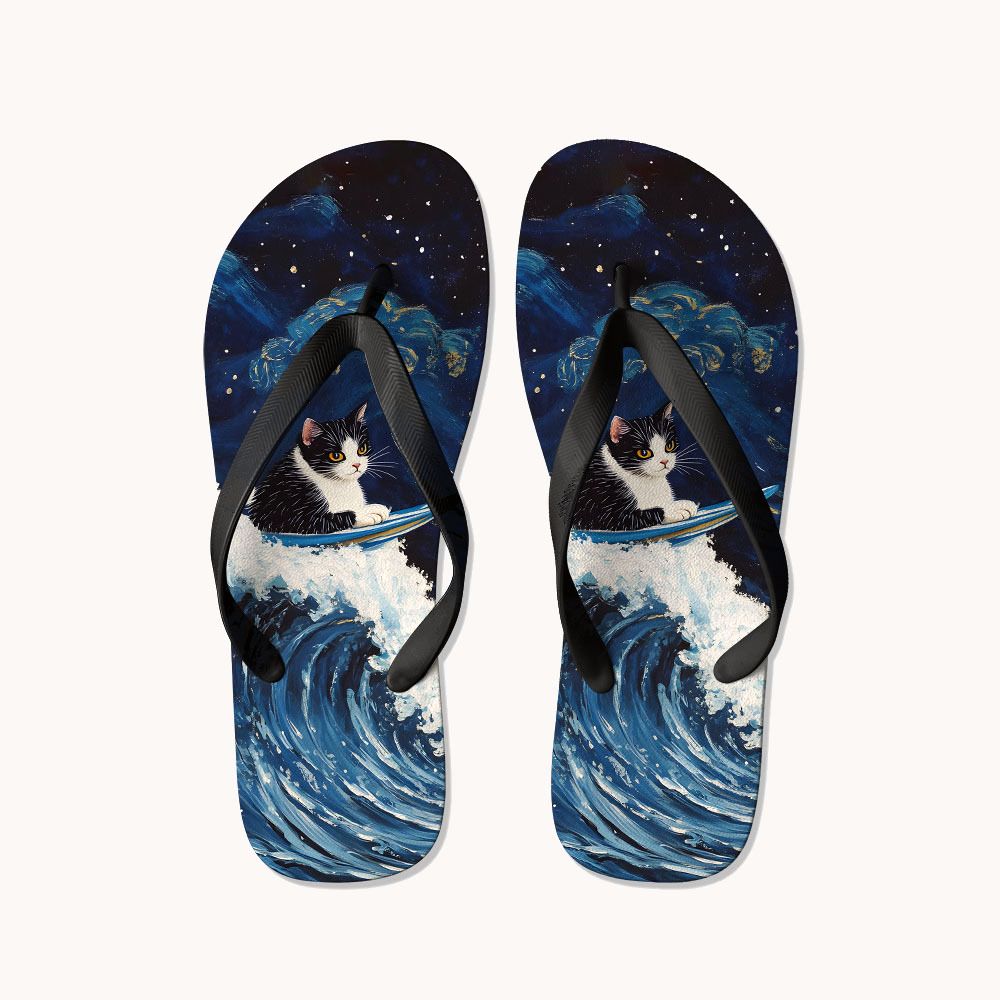 Japanese Vintage Cat Flip Flops for Beach