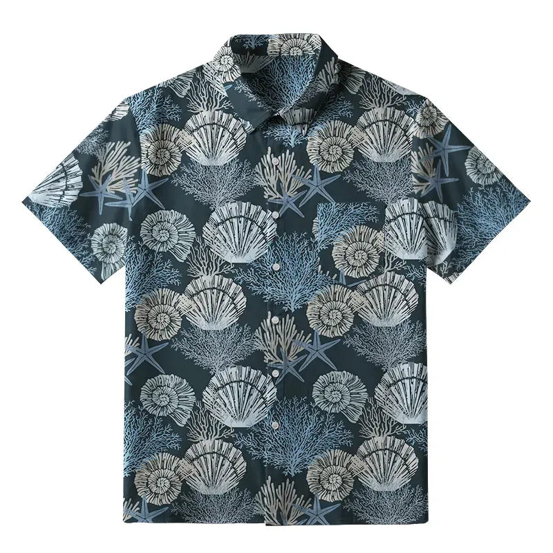 Kyoto-Lion Seashell And Starfish Button-up Shirt
