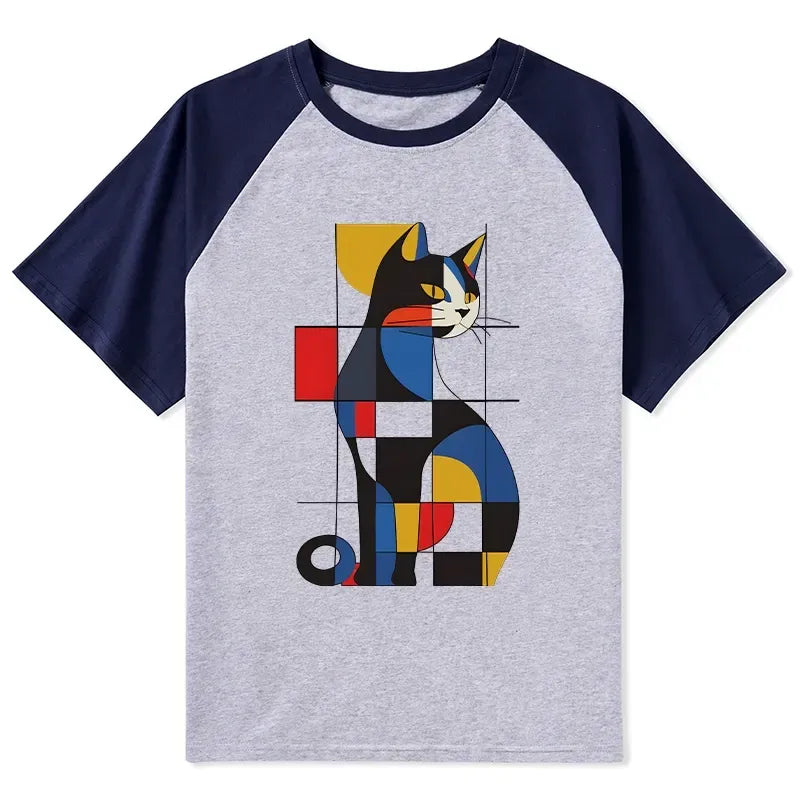 Kyoto-Lion Mondrian Cat Raglan T-shirt