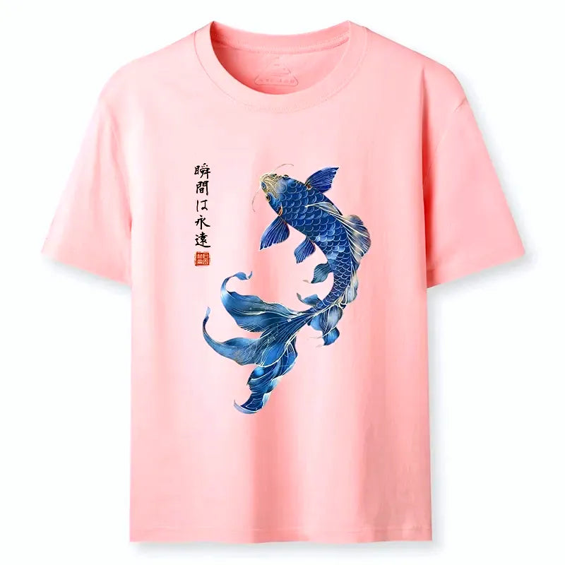 Kyoto-Lion Lucky Blue Koi Fish Art Classic T-Shirt
