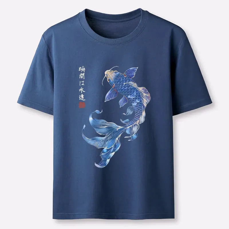 Kyoto-Lion Lucky Blue Koi Fish Art Classic T-Shirt
