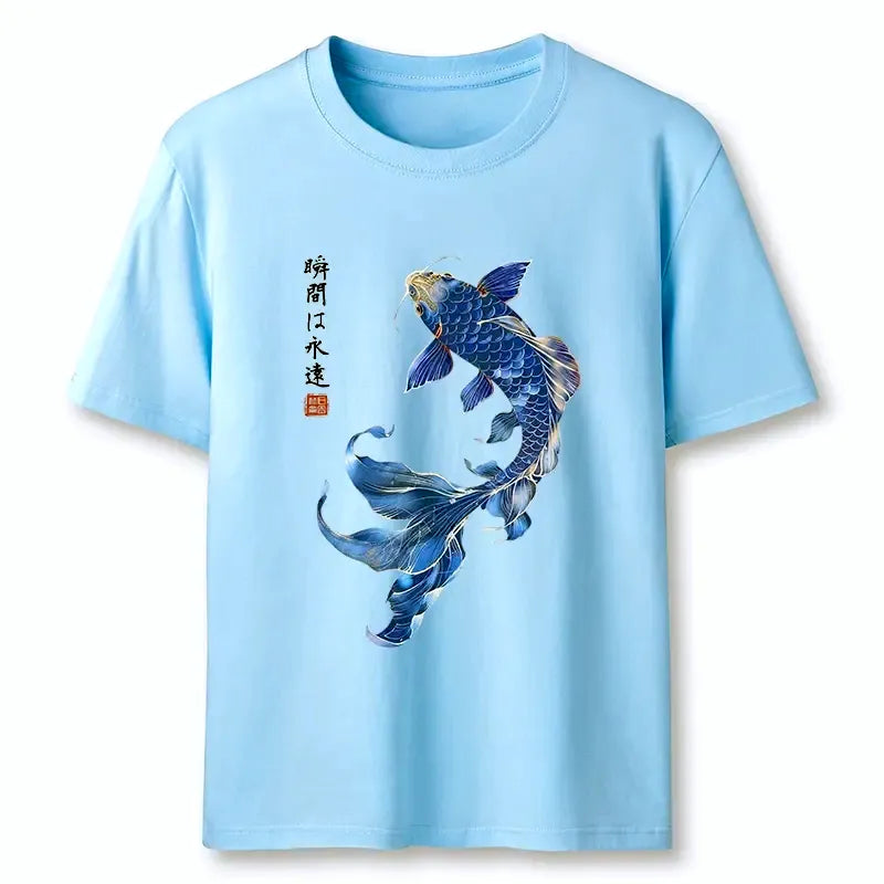 Kyoto-Lion Lucky Blue Koi Fish Art Classic T-Shirt