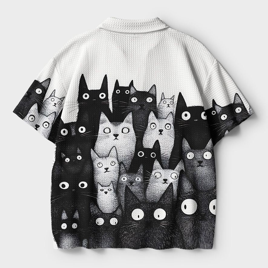 Kyoto-Lion Funny Cats' Gaze Crochet Polo Shirt