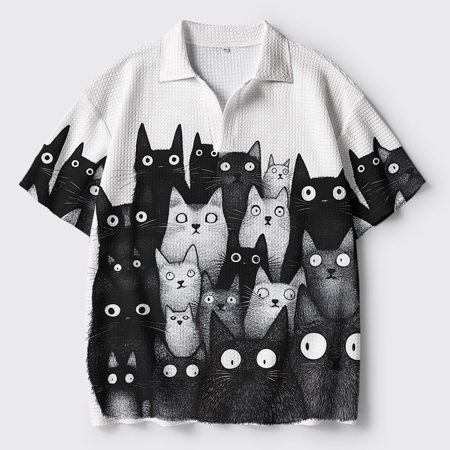 Funny Cat Japanese Crochet Polo Shirt