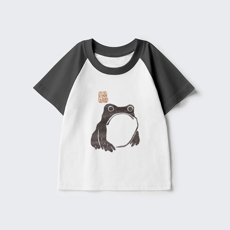 Kyoto-Lion Matsumoto Hoji Woodblock Print Frog Kids Raglan T-shirt