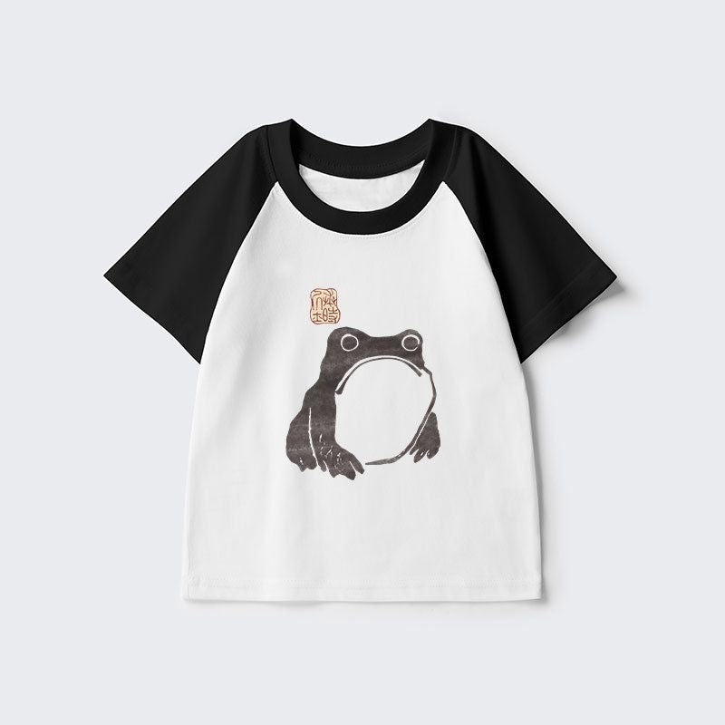 Kyoto-Lion Matsumoto Hoji Woodblock Print Frog Kids Raglan T-shirt