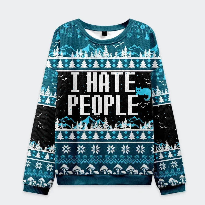 Kyoto-Lion Cat Hate People Christmas Ugly Sweatshirt