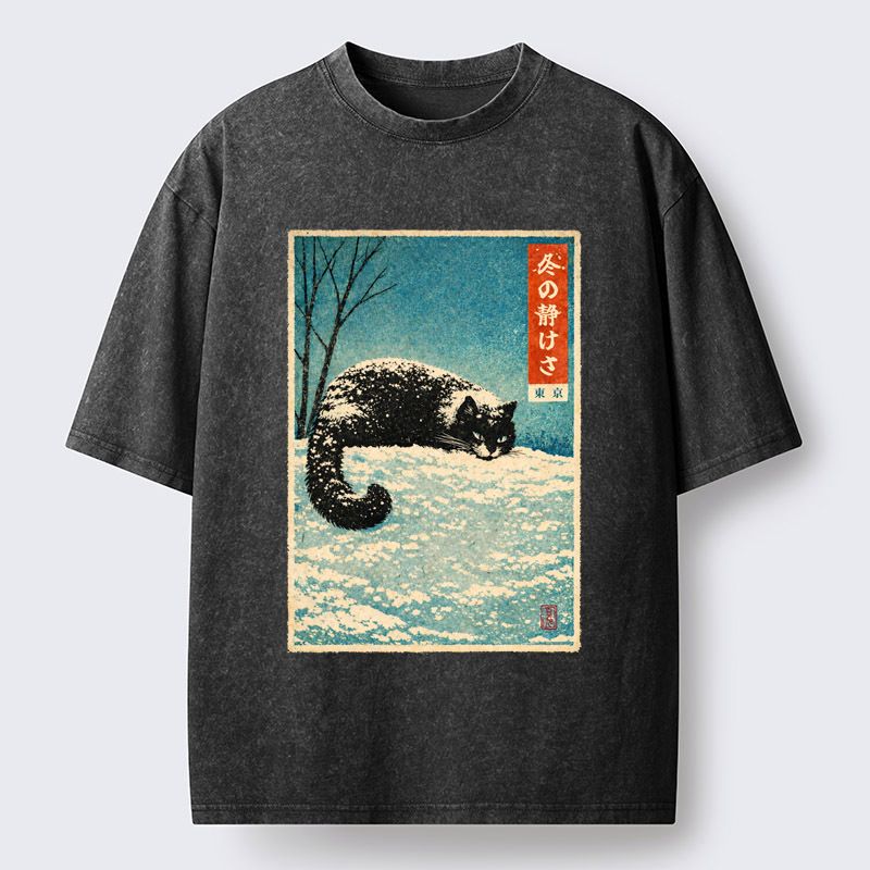 Washed Unisex Cat T-Shirt for Gift