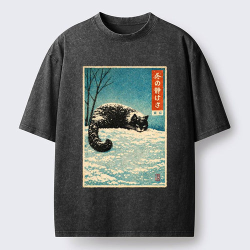 Washed Unisex Cat T-Shirt for Gift