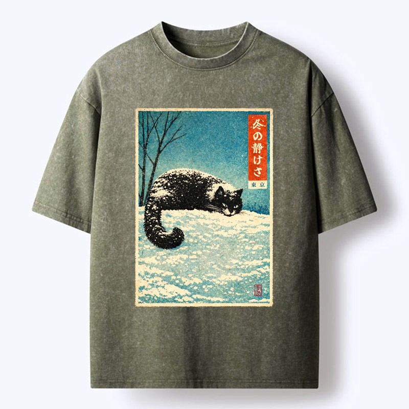 Japanese Vintage Cat Winter T-Shirt