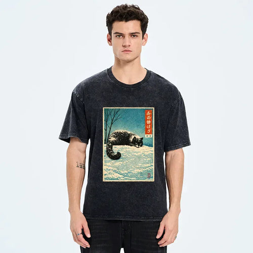 Japanese Vintage Cat Winter T-Shirt