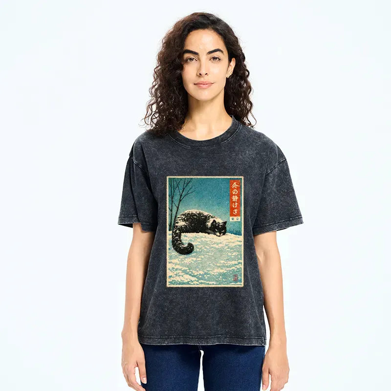 Japanese Vintage Cat Winter T-Shirt