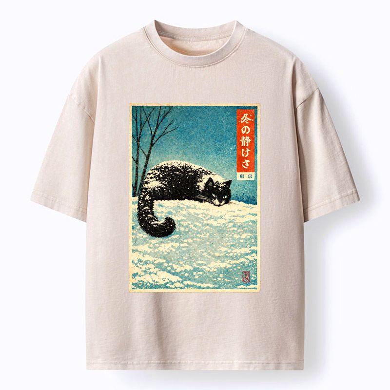 Japanese Vintage Cat Winter T-Shirt