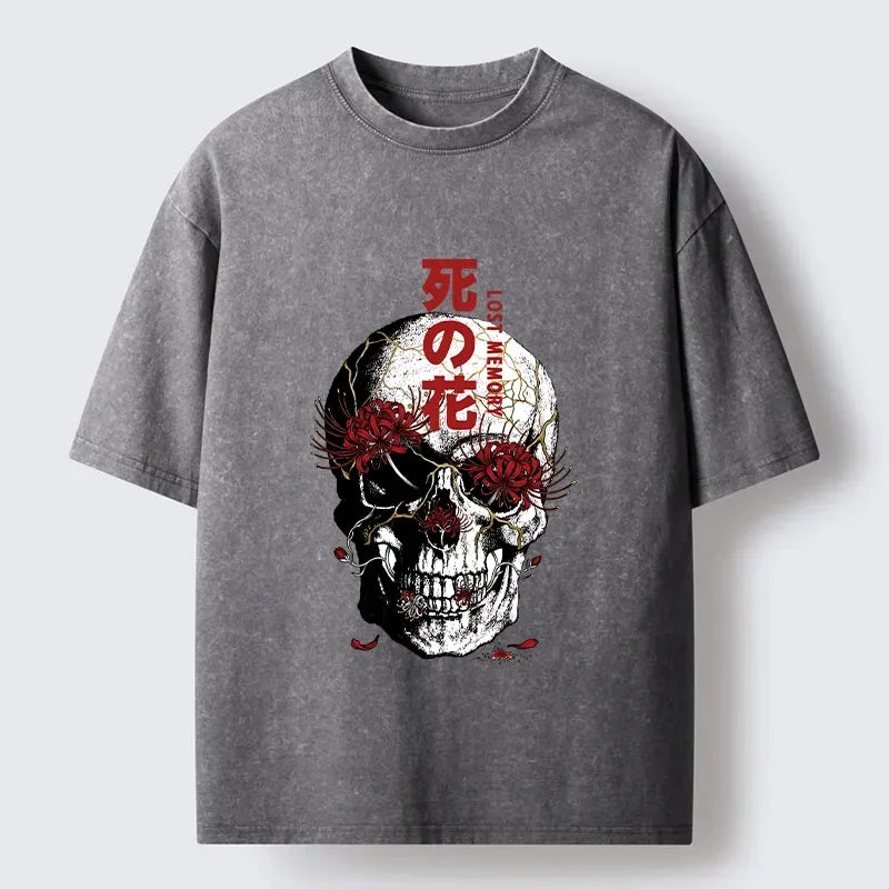 dark japanese skull t-shirt for streetwear