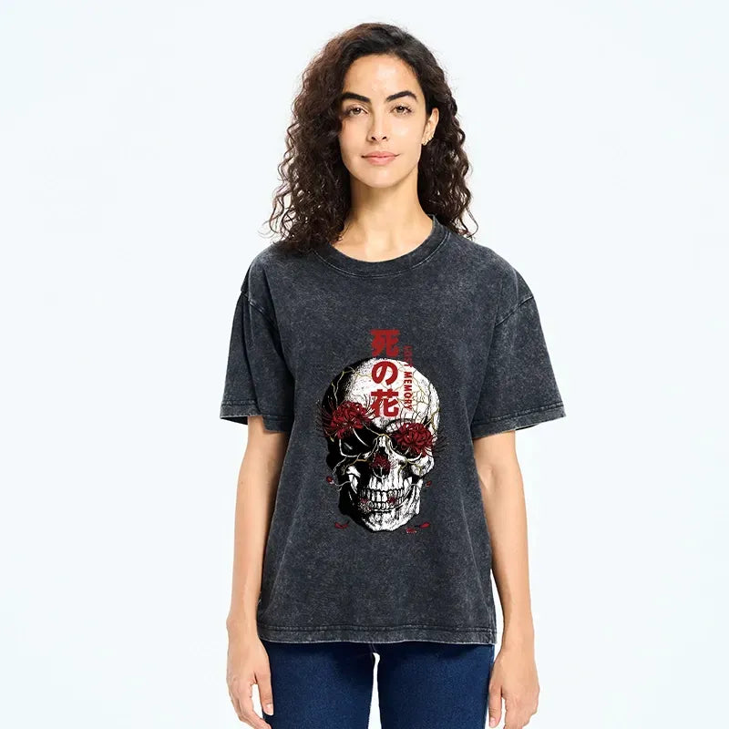 vintage spider lily skull tee for daily wear
