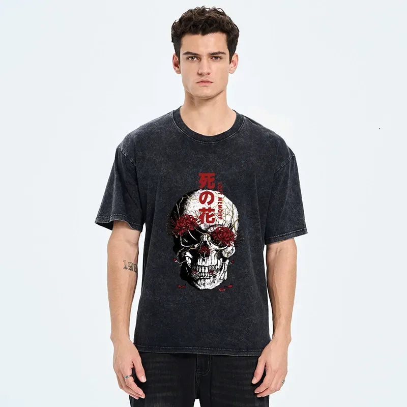 vintage spider lily skull tee for daily wear