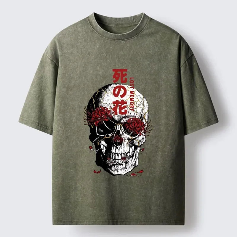 japanese goth skull art washed t-shirt
