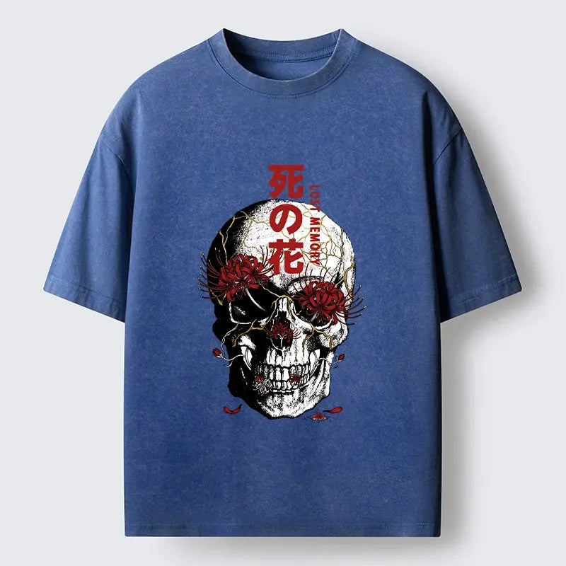 japanese goth skull art washed t-shirt
