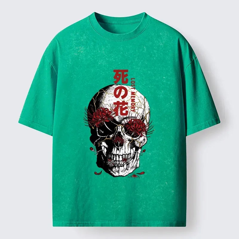 japanese goth skull art washed t-shirt