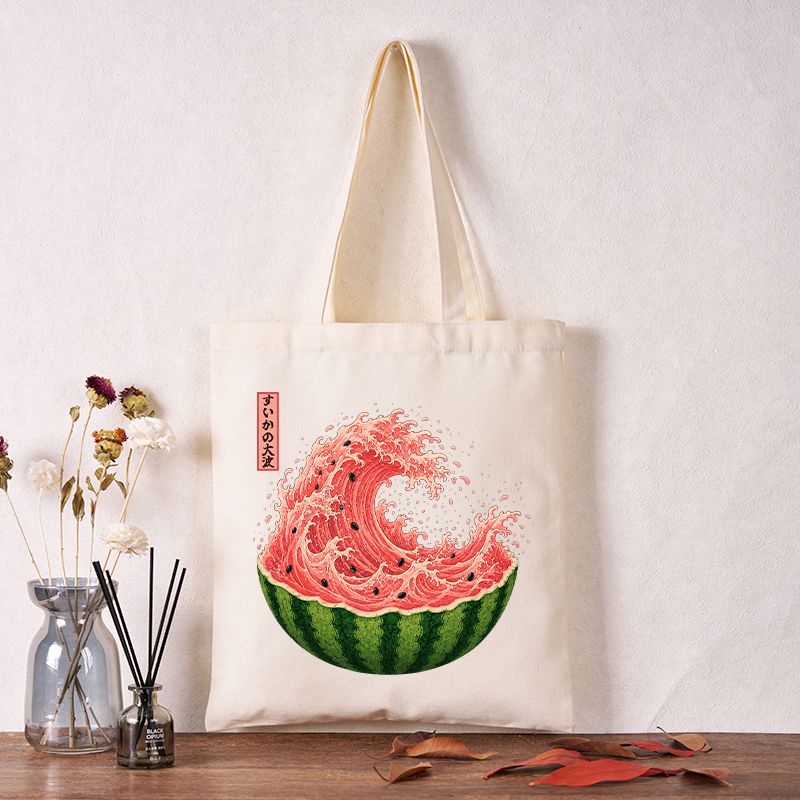 Kyoto-Lion Watermelon Wave Summer Ukiyo Art Tote Bag
