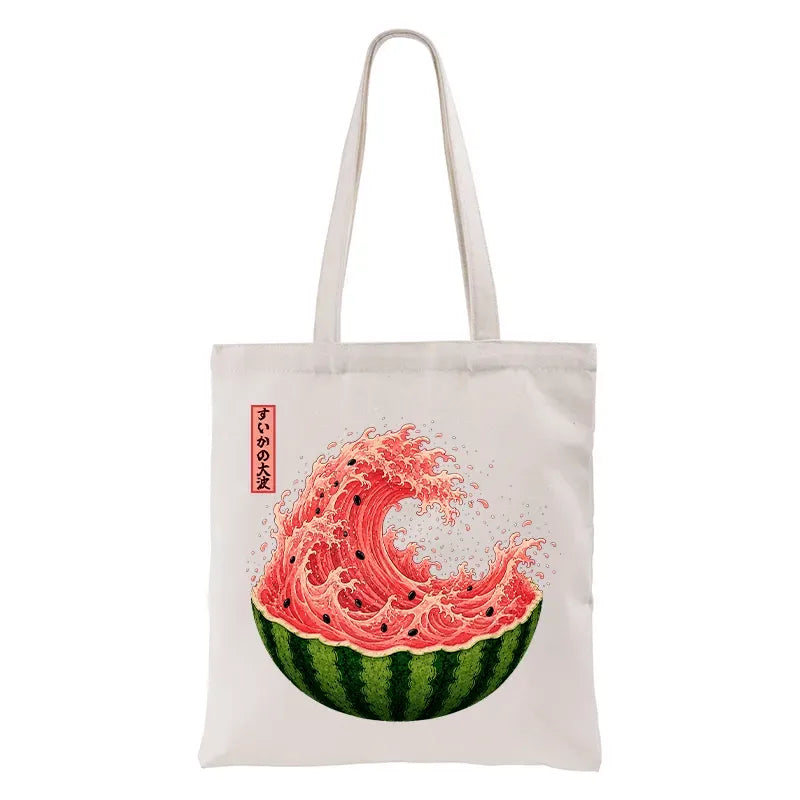 Kyoto-Lion Watermelon Wave Summer Ukiyo Art Tote Bag