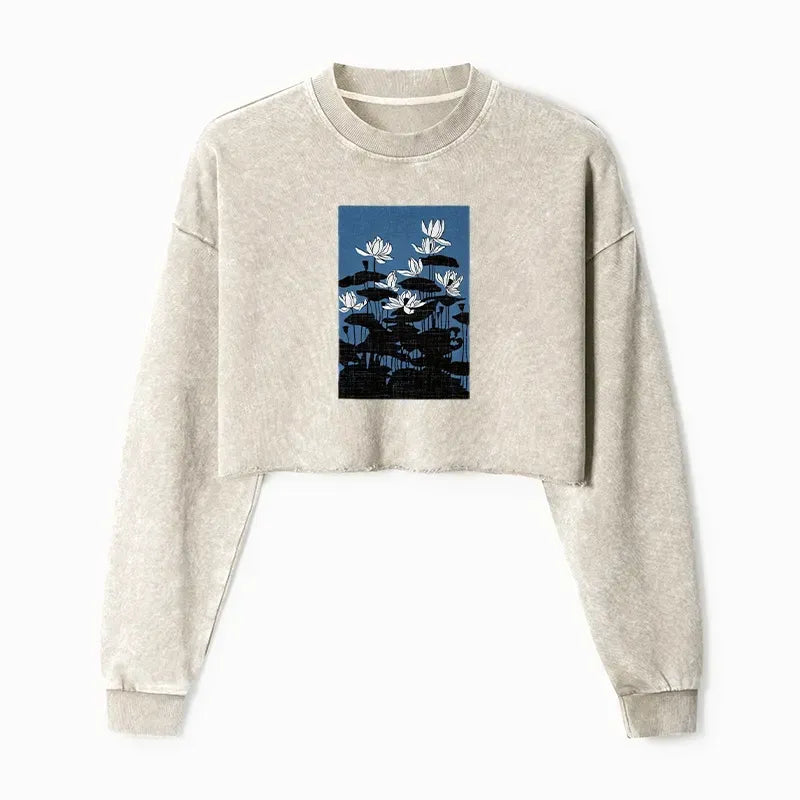 japanese art crop sweatshirt for women